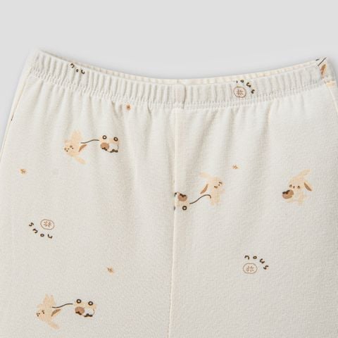  Bộ dài tay cài lệch màu trắng họa tiết thỏ kéo xe 