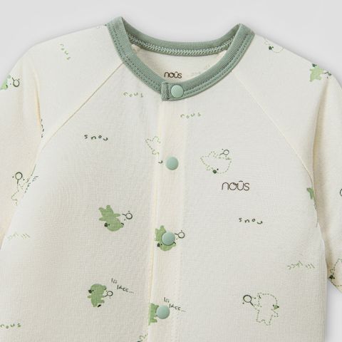  Bộ dài cài thẳng màu be họa tiết gấu phối quần xanh 