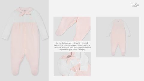  Bộ liền dài tất kẻ hồng phối trắng 