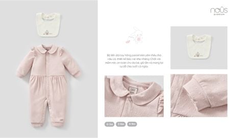  Bộ liền dài không tất hồng phối yếm trắng thêu thỏ 