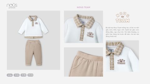  Bộ dài có cổ áo trắng thêu chữ phối quần be nâu 