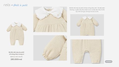  Bộ liền dài màu be phối cổ trắng thêu trang trí 