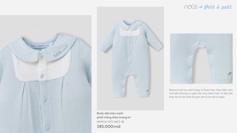  Body dài màu xanh phối trắng thêu trang trí 