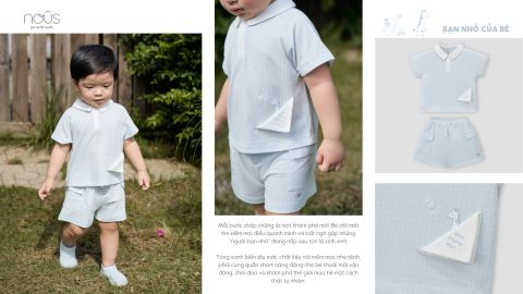  Bộ cộc áo có cổ caro xanh phối trắng 