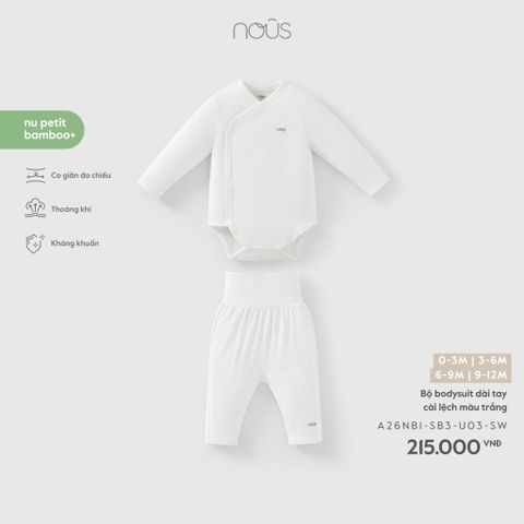  Bộ bodysuit dài tay cài lệch màu trắng 
