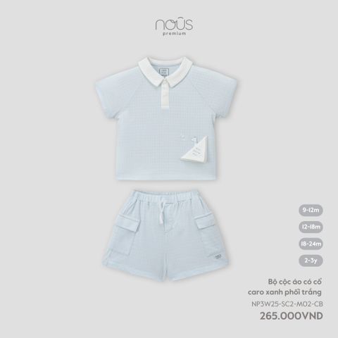  Bộ cộc áo có cổ caro xanh phối trắng 