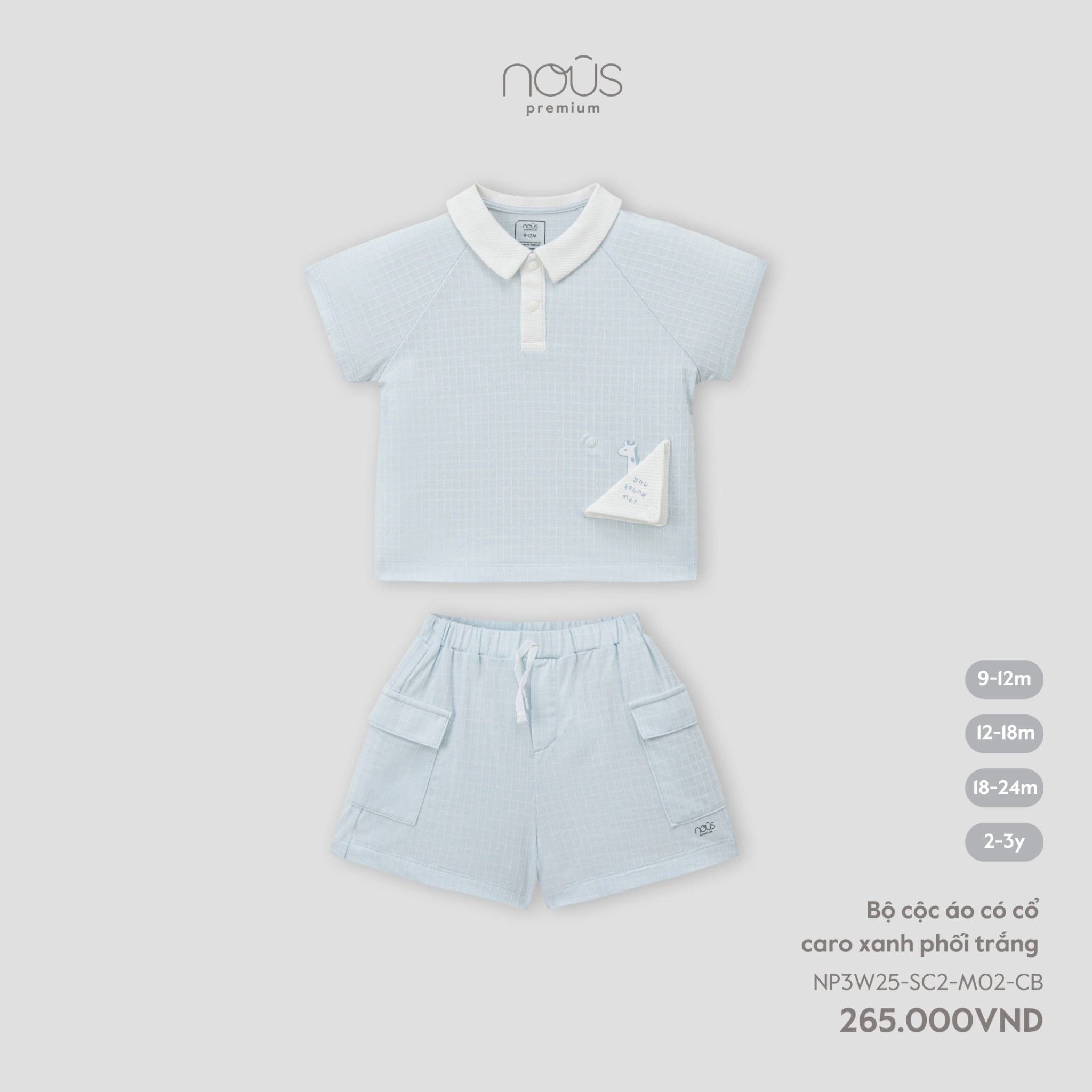  Bộ cộc áo có cổ caro xanh phối trắng 