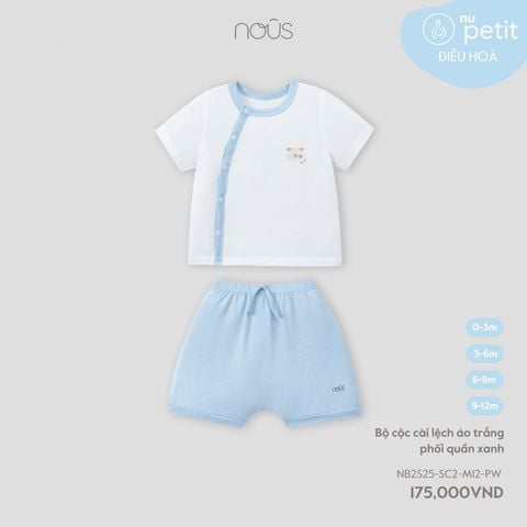  Bộ cộc cài lệch áo trắng phối quần xanh 