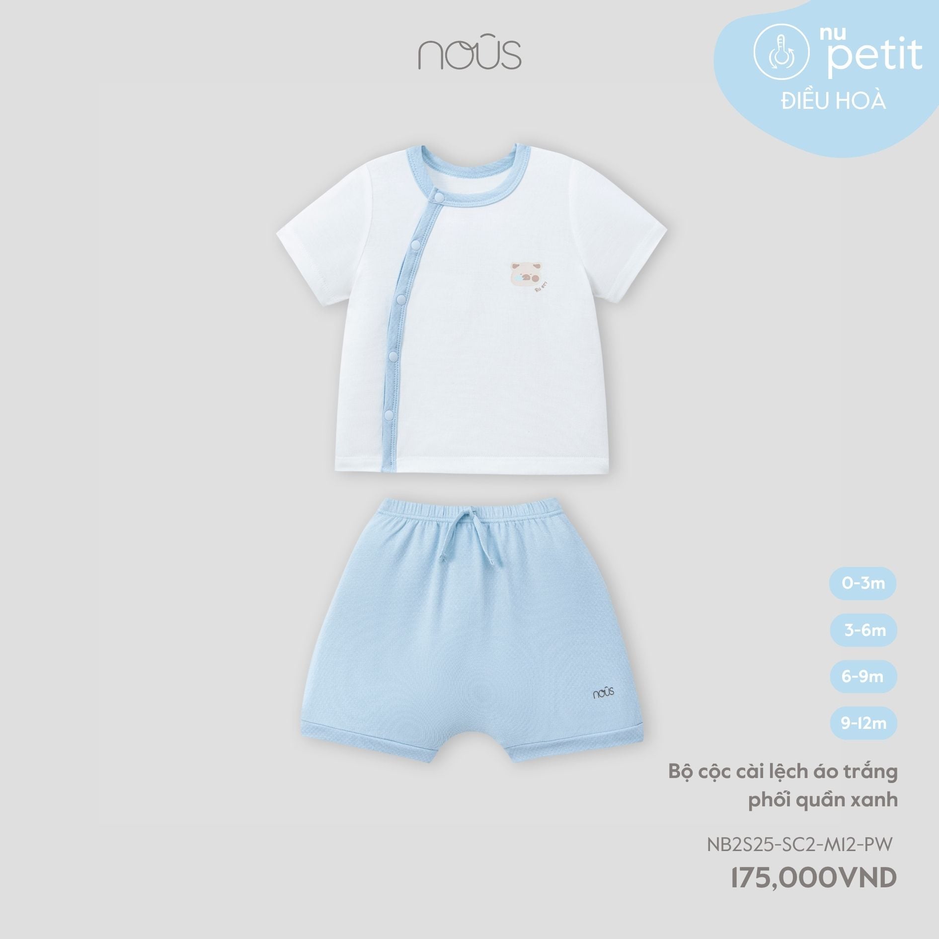  Bộ cộc cài lệch áo trắng phối quần xanh 