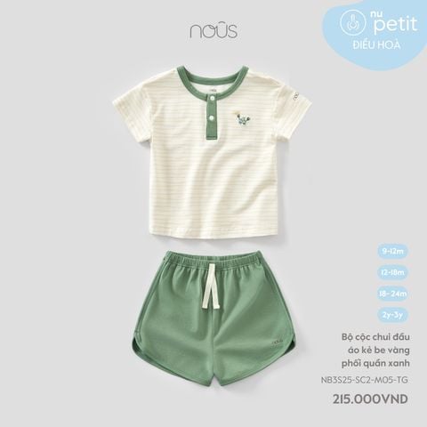  Bộ cộc chui đầu áo kẻ be vàng phối quần xanh 