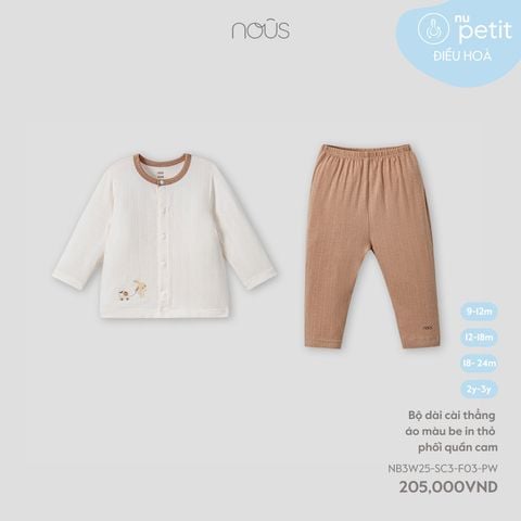  Bộ dài cài thẳng áo màu be in thỏ phối quần cam 