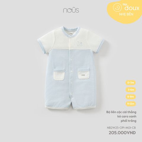  Bộ liền cộc cài thẳng kẻ caro xanh phối trắng 