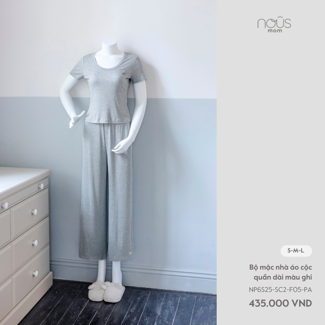  Bộ mặc nhà áo cộc quần dài màu ghi 