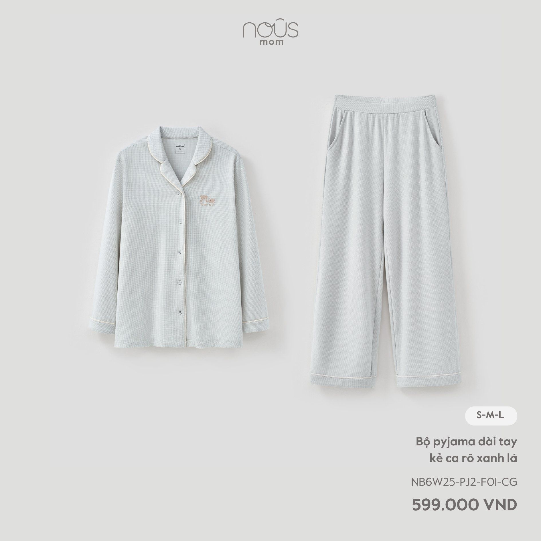  Bộ pyjama dài tay kẻ ca rô xanh lá 