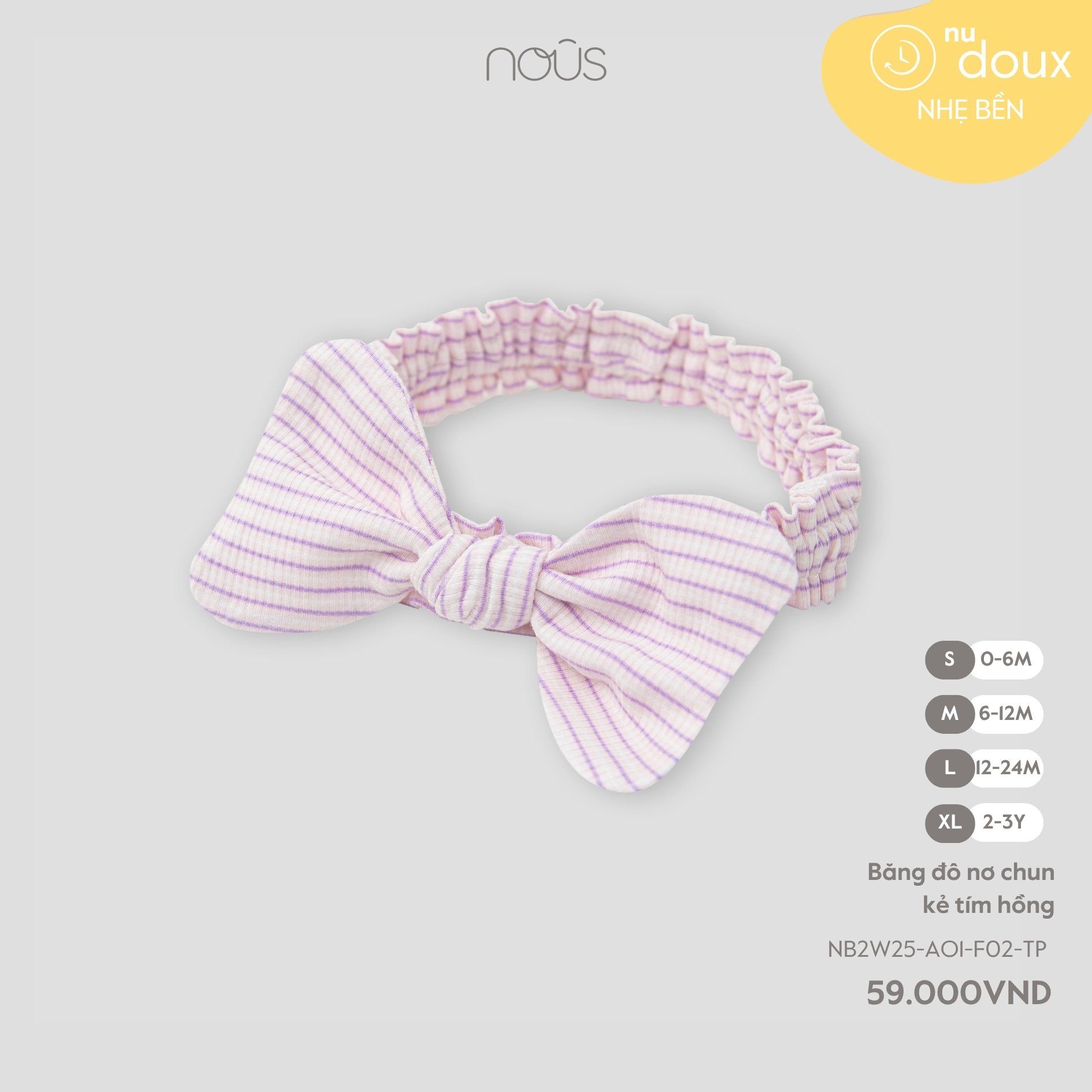  Băng đô nơ chun kẻ tím hồng 