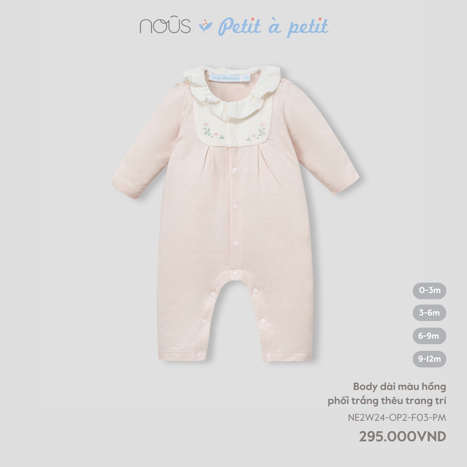  Body dài màu hồng phối trắng thêu trang trí 