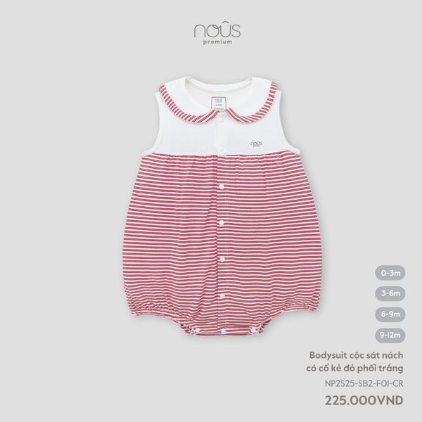  Bodysuit cộc sát nách có cổ kẻ đỏ phối trắng 