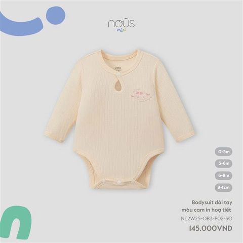  Bodysuit dài tay màu cam in hoạ tiết 