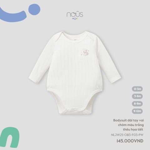  Bodysuit dài tay vai chờm màu trắng thêu họa tiết PW 