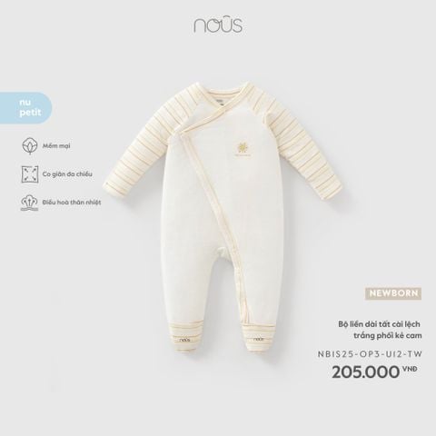  Bộ liền dài tất cài lệch trắng phối kẻ cam NB 