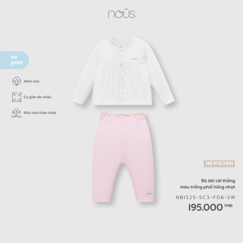  Bộ dài cài thẳng màu trắng phối hồng nhạt NB 