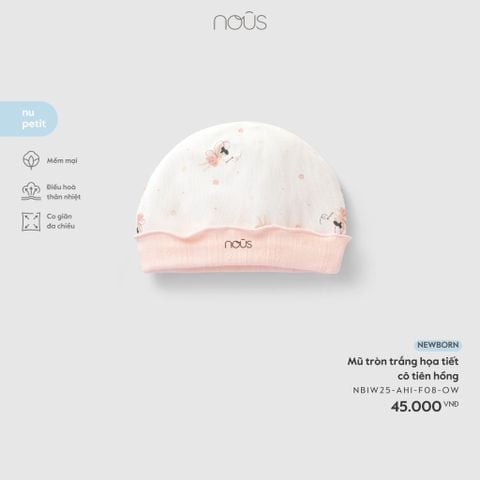  Mũ tròn trắng họa tiết cô tiên hồng 