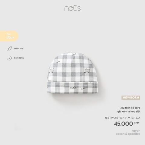  Mũ tròn kẻ caro ghi xám in họa tiết NB M13 