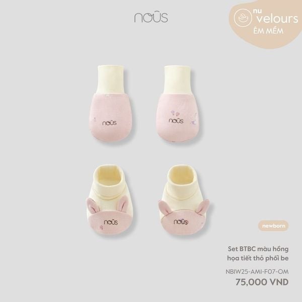  Set BTBC màu hồng họa tiết thỏ phối be 