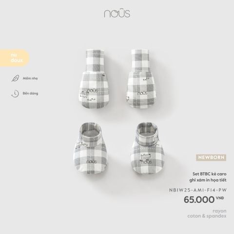  Set BTBC kẻ caro ghi xám in họa tiết NB F14 
