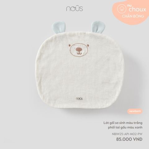  Lót gối sơ sinh màu trắng phối tai gấu màu xanh 