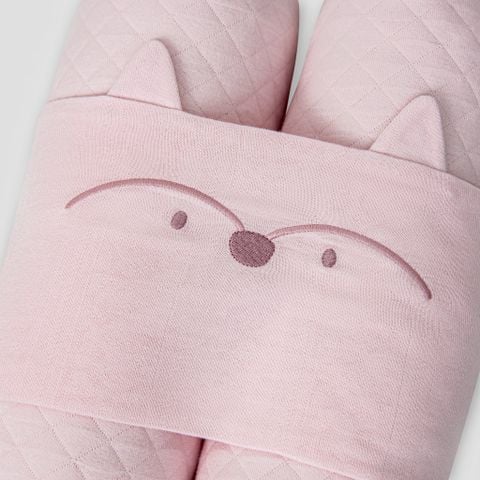  Gối chặn màu hồng nhạt thêu mặt cáo 