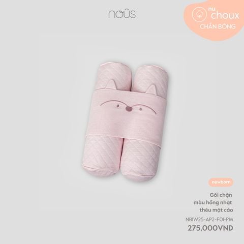  Gối chặn màu hồng nhạt thêu mặt cáo 