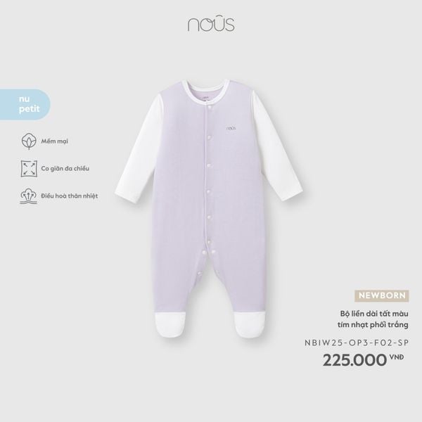 Bộ liền dài tất màu tím nhạt phối trắng NB– noûs