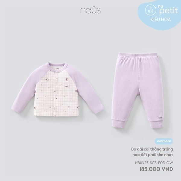  Bộ dài cài thẳng trắng họa tiết phối tím nhạt 