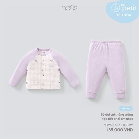  Bộ dài cài thẳng trắng họa tiết phối tím nhạt 