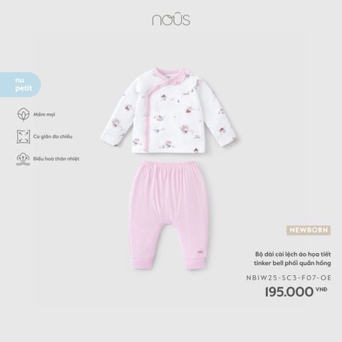  Bộ dài cài lệch áo họa tiết tinker bell phối quần hồng F07 