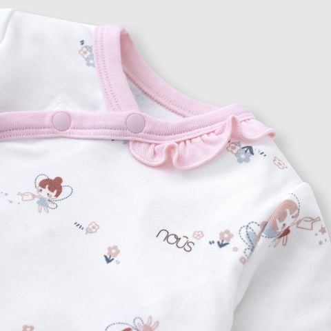  Bộ dài cài lệch áo họa tiết tinker bell phối quần hồng F07 
