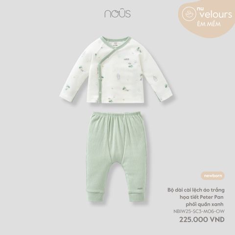  Bộ dài cài lệch áo trắng họa tiết Peter Pan phối quần xanh 