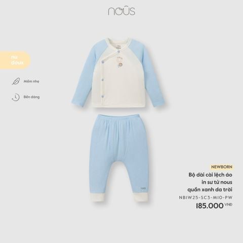  Bộ dài cài lệch áo in sư tử nous quần xanh da trời 