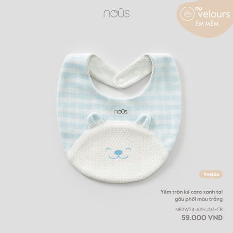  Yếm tròn kẻ caro xanh tai gấu phối màu trắng 