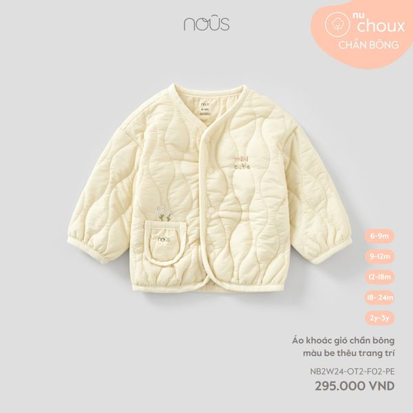  Áo khoác gió chần bông màu be thêu trang trí 