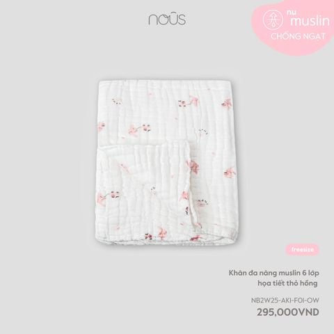  Khăn đa năng muslin 6 lớp họa tiết thỏ hồng 