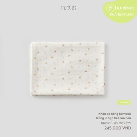  Khăn đa năng bamboo trắng in họa tiết cáo nâu 