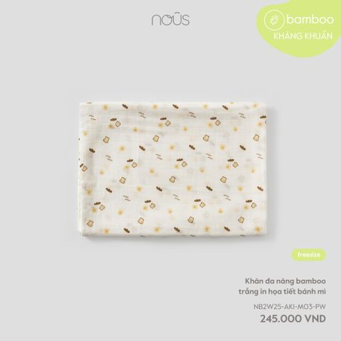  Khăn đa năng bamboo trắng in họa tiết bánh mì 