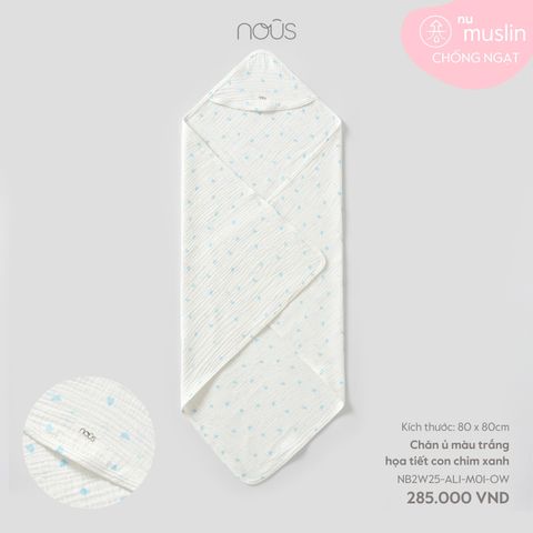  Chăn ủ màu trắng họa tiết con chim xanh 