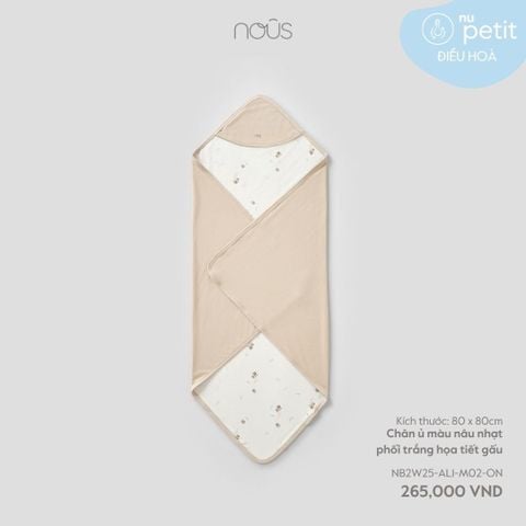  Chăn ủ màu nâu nhạt phối trắng họa tiết gấu 