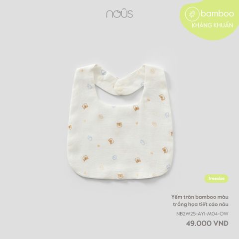  Yếm tròn bamboo màu trắng họa tiết cáo nâu 