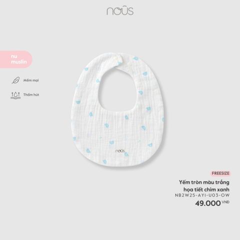  Yếm tròn màu trắng họa tiết chim xanh 