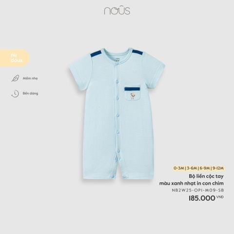  Bộ liền cộc tay màu xanh nhạt in con chim 