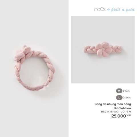  Băng đô nhung màu hồng tết đính hoa 